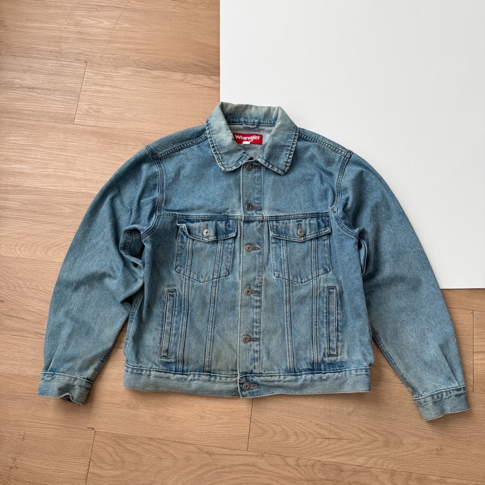 Wrangler Mens Blue Denim Trucker Jacket Light Wash 4 Pocket Workwear Coat